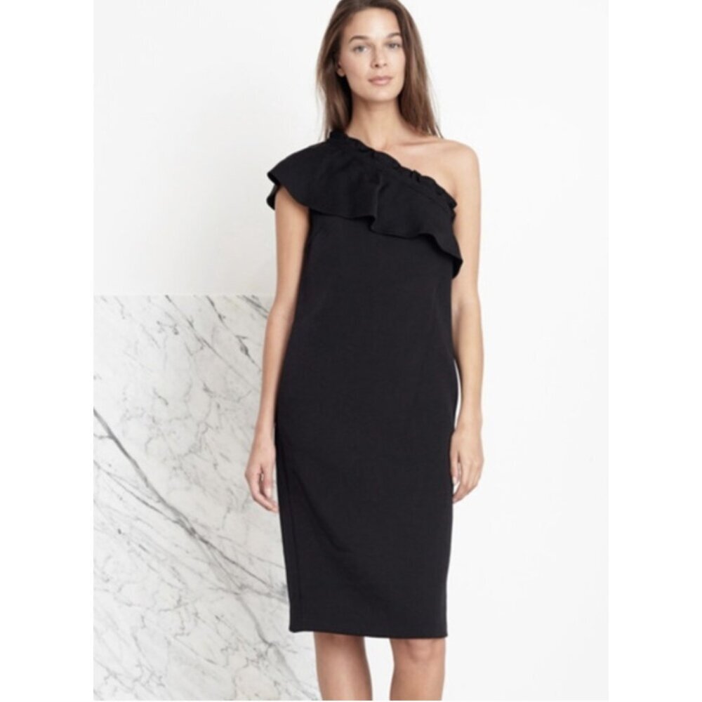 APIECE APART Reina One Shoulder Ruffle Dress in Black Minimalist Cocktail Size 2